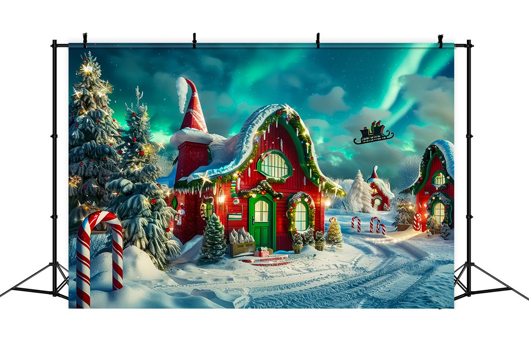 Toile de fond de Maison des Lutins avec Aurore de Noël BRP7-218