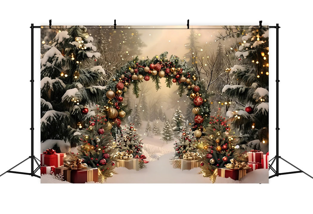 Toile de fond d'Arche de Noël Enneigée avec Cadeaux BRP7-220