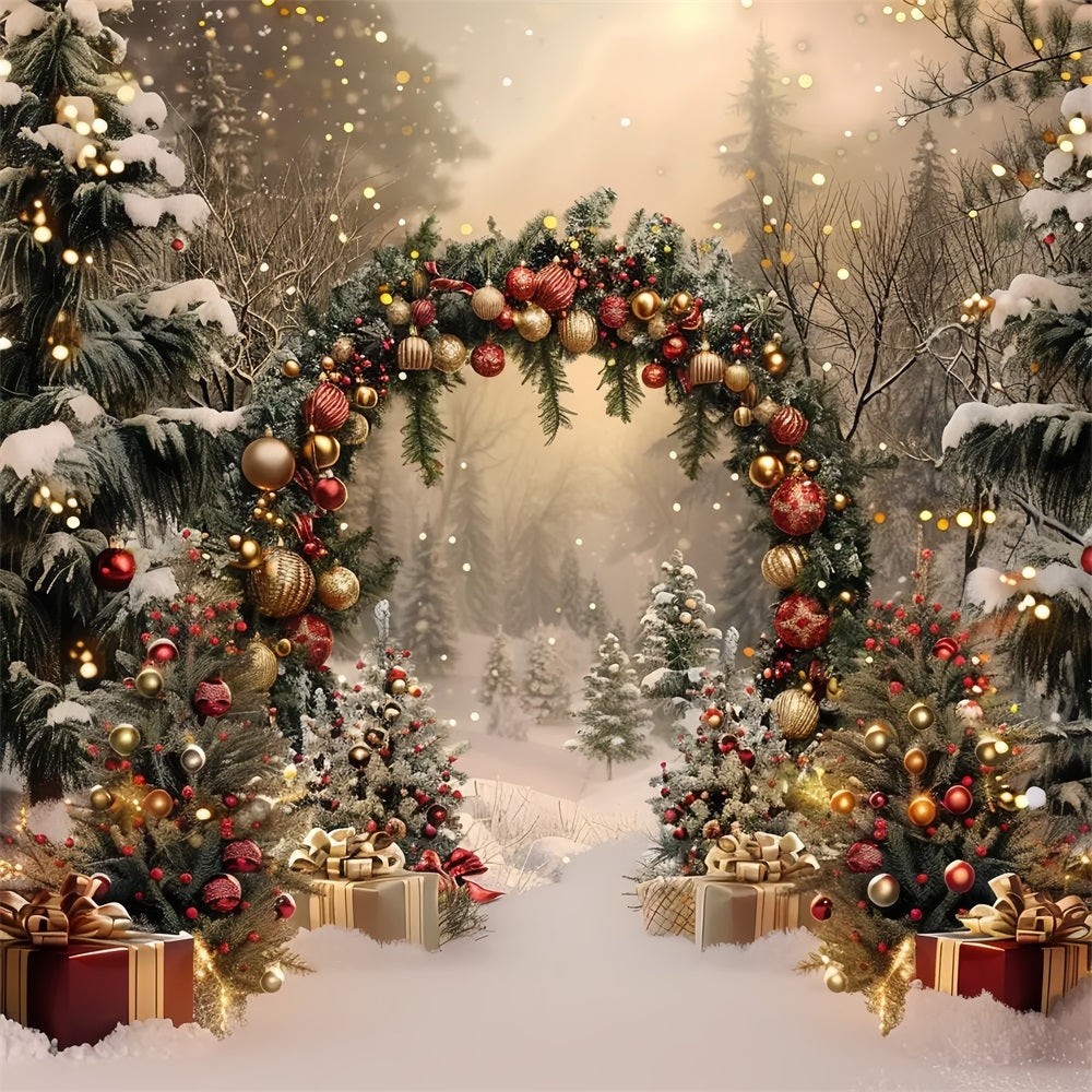 Toile de fond d'Arche de Noël Enneigée avec Cadeaux BRP7-220