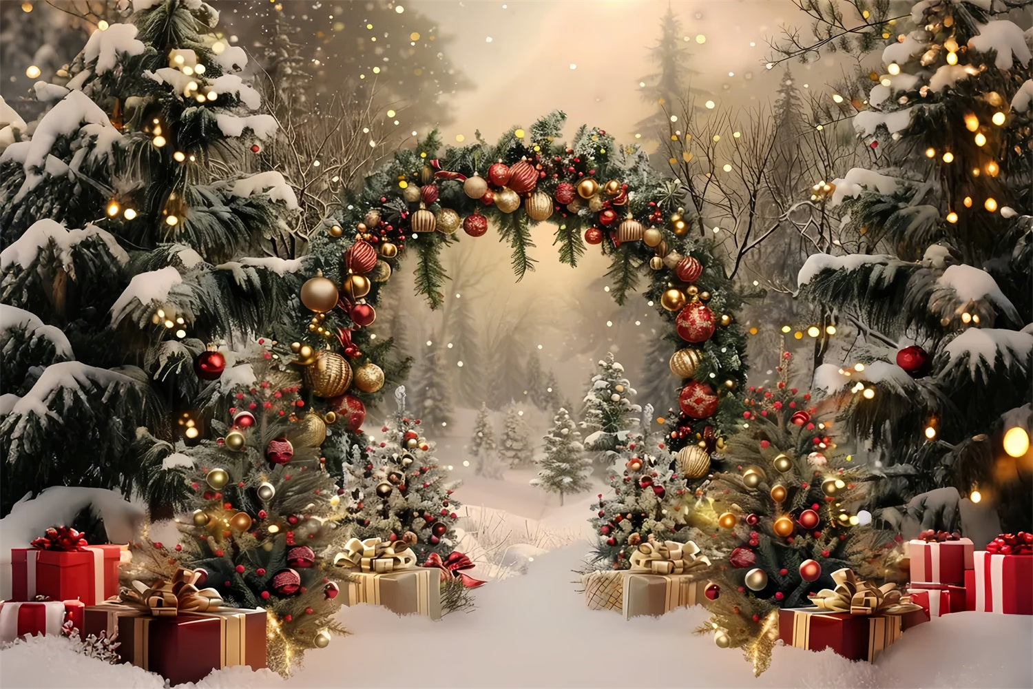 Toile de fond d'Arche de Noël Enneigée avec Cadeaux BRP7-220