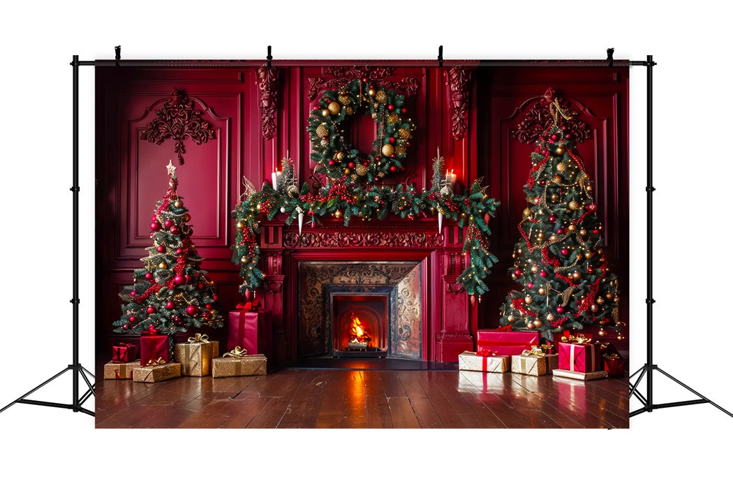 Toile de fond de Cheminée Élégante Rouge de Noël BRP7-221