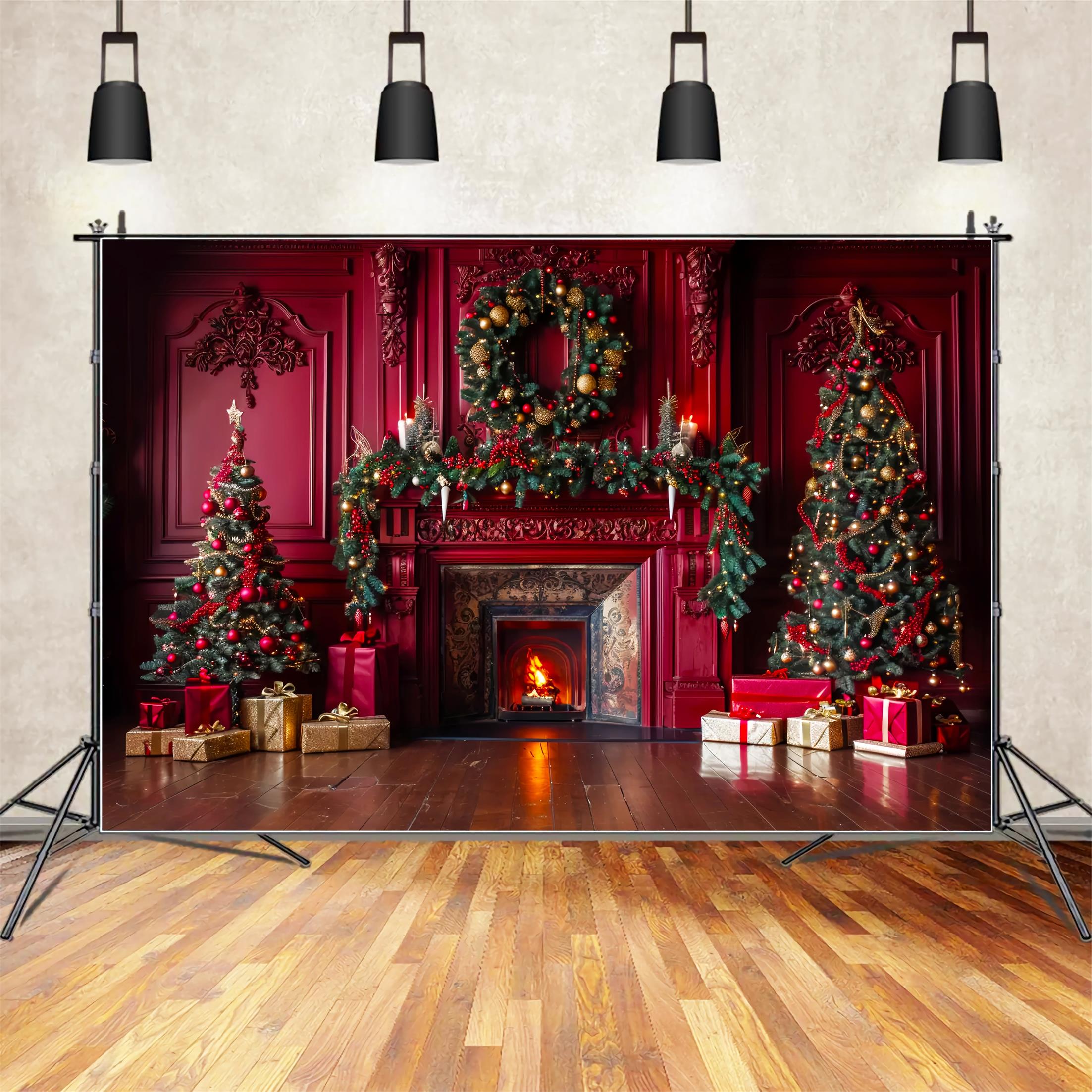 Toile de fond de Cheminée Élégante Rouge de Noël BRP7-221