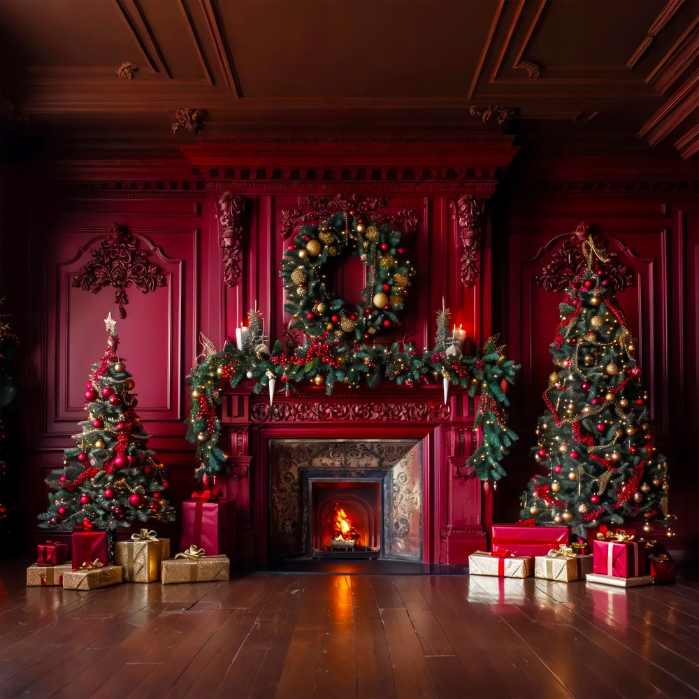 Toile de fond de Cheminée Élégante Rouge de Noël BRP7-221