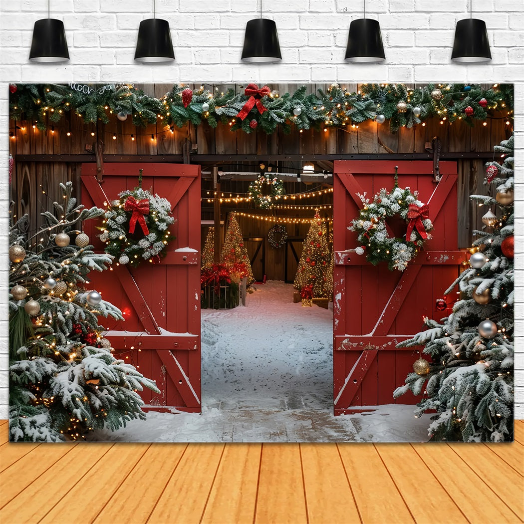 Toile de fond d'Entrée de Grange Rustique de Noël BRP7-223