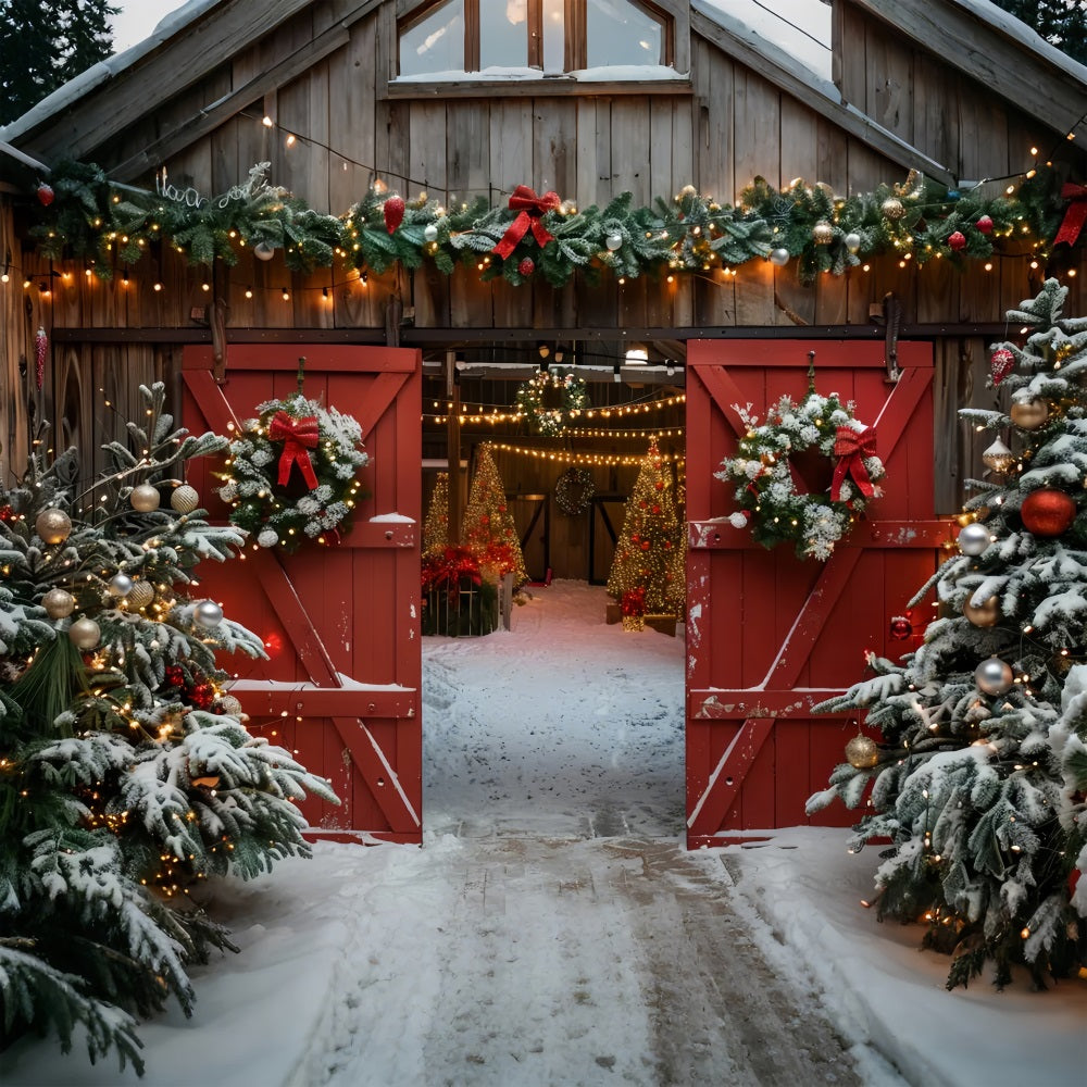 Toile de fond d'Entrée de Grange Rustique de Noël BRP7-223