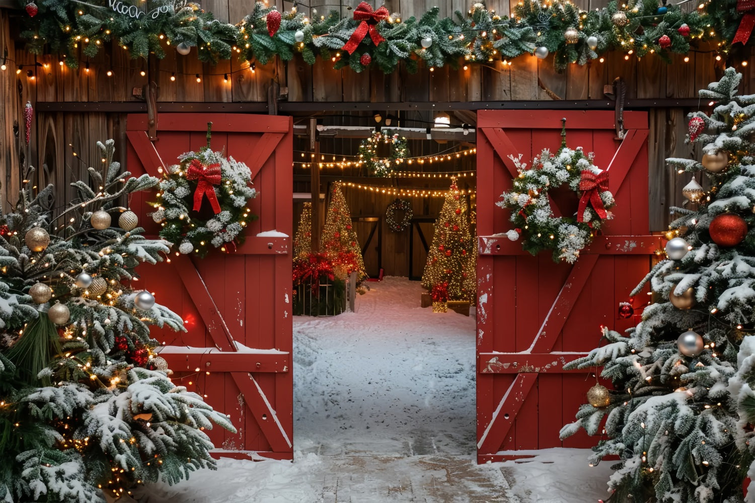 Toile de fond d'Entrée de Grange Rustique de Noël BRP7-223