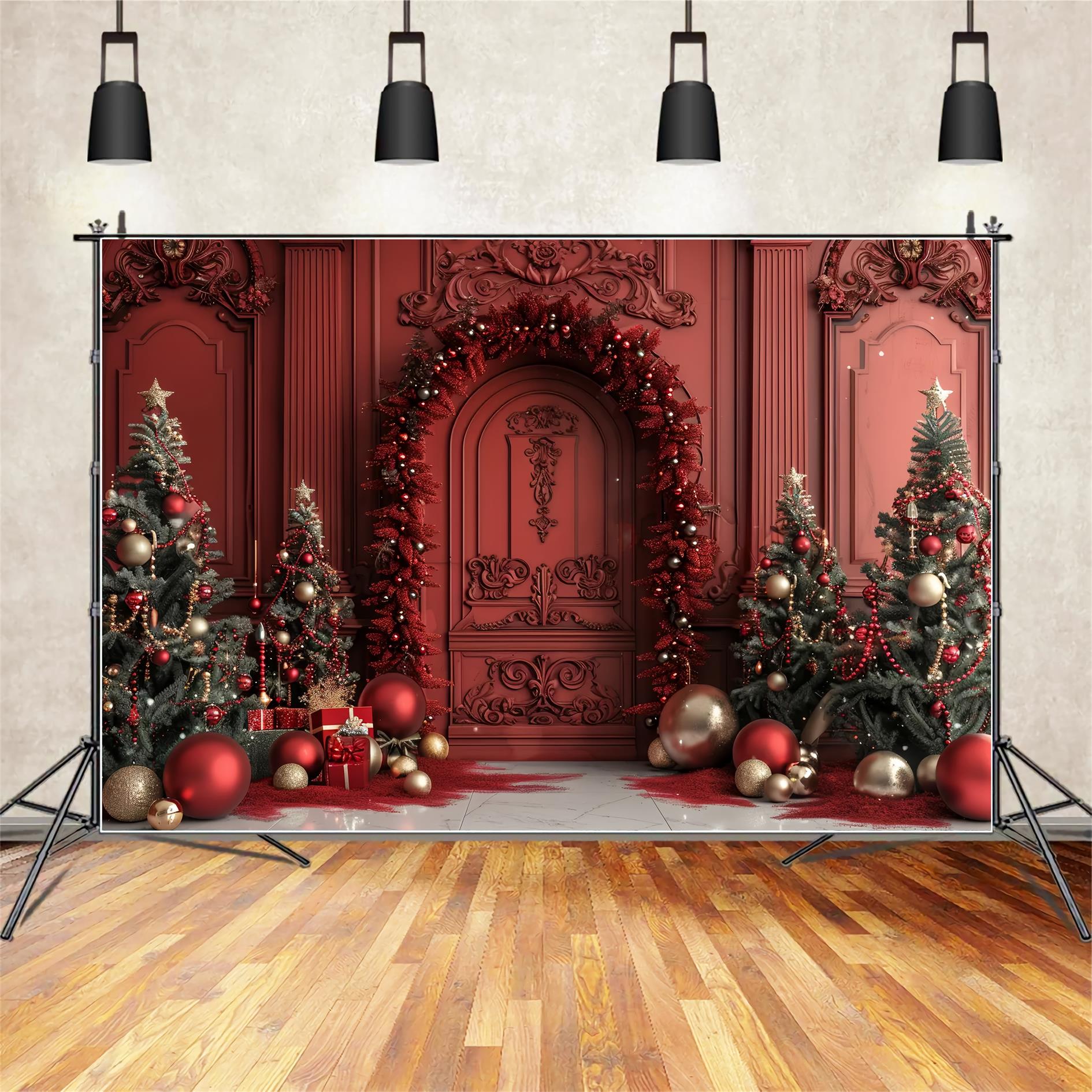 Toile de fond de Décoration de Porte Rouge Royale de Noël BRP7-225
