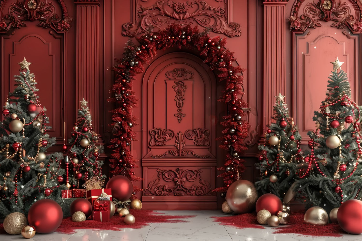 Toile de fond de Décoration de Porte Rouge Royale de Noël BRP7-225