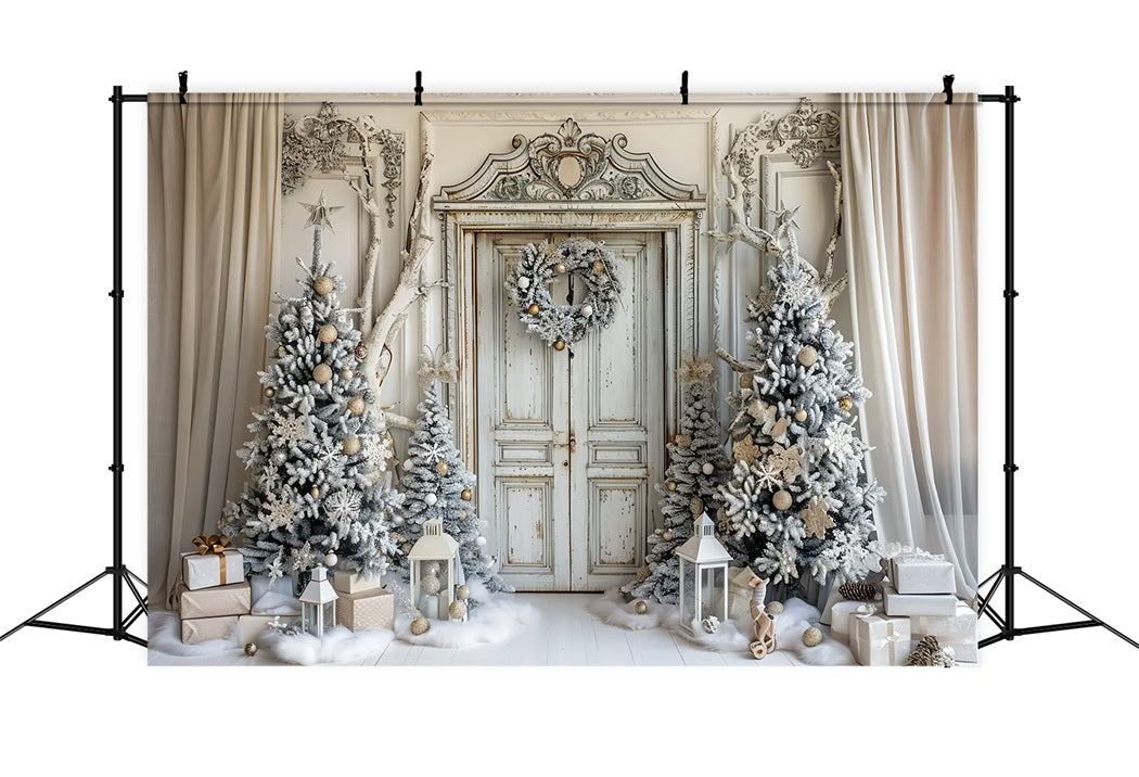 Toile de fond de Porte Blanche et Sapin de Noël BRP7-226