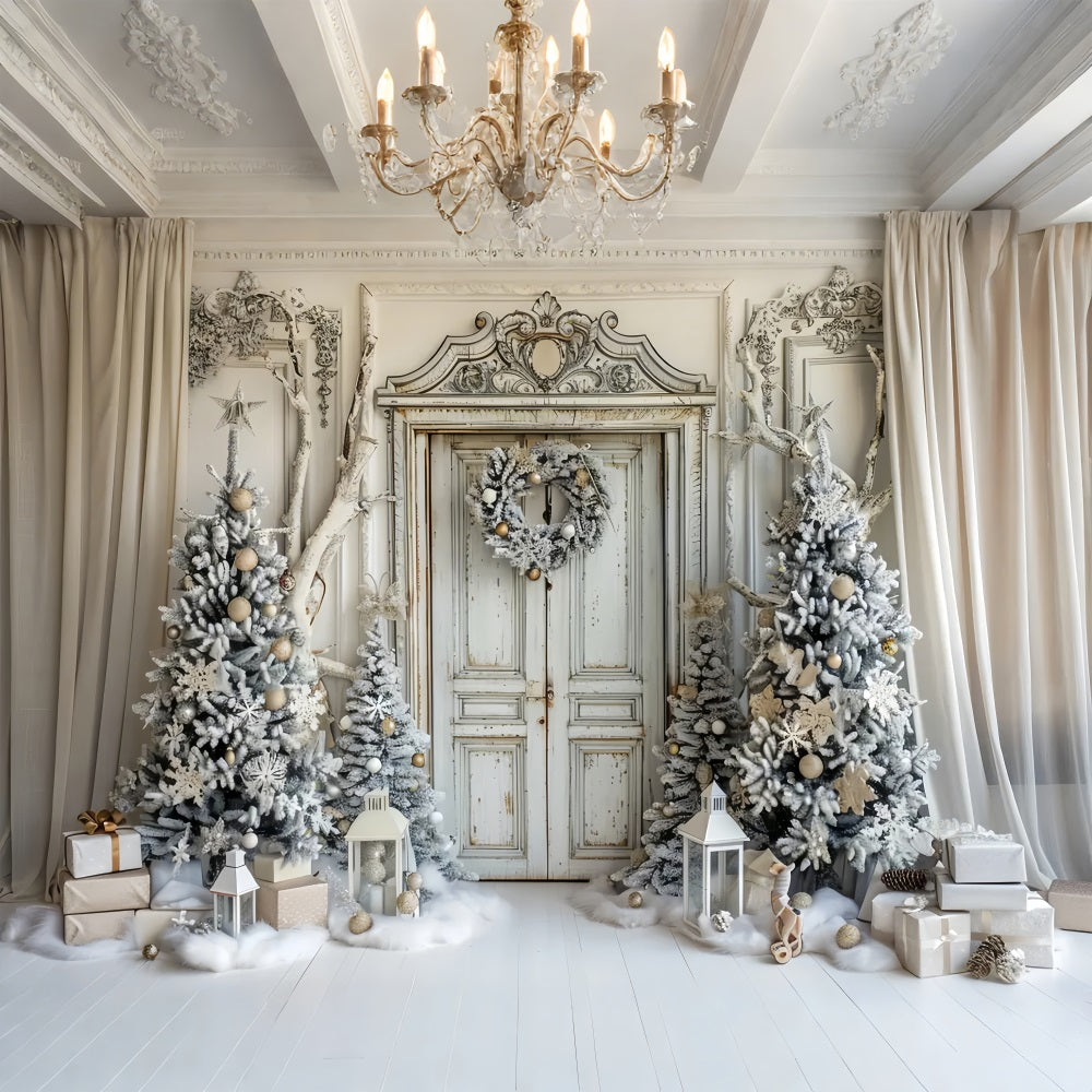 Toile de fond de Porte Blanche et Sapin de Noël BRP7-226