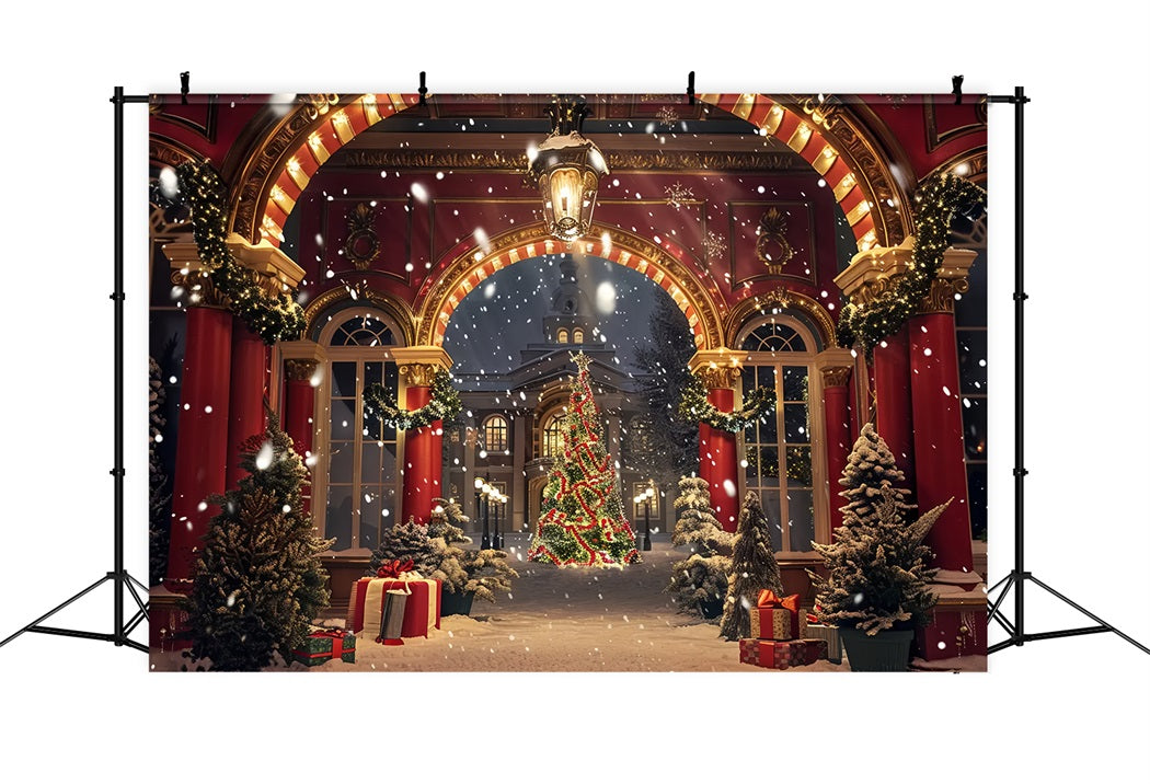 Toile de fond d'Arche Élégante et Chute de Neige de Noël BRP7-231