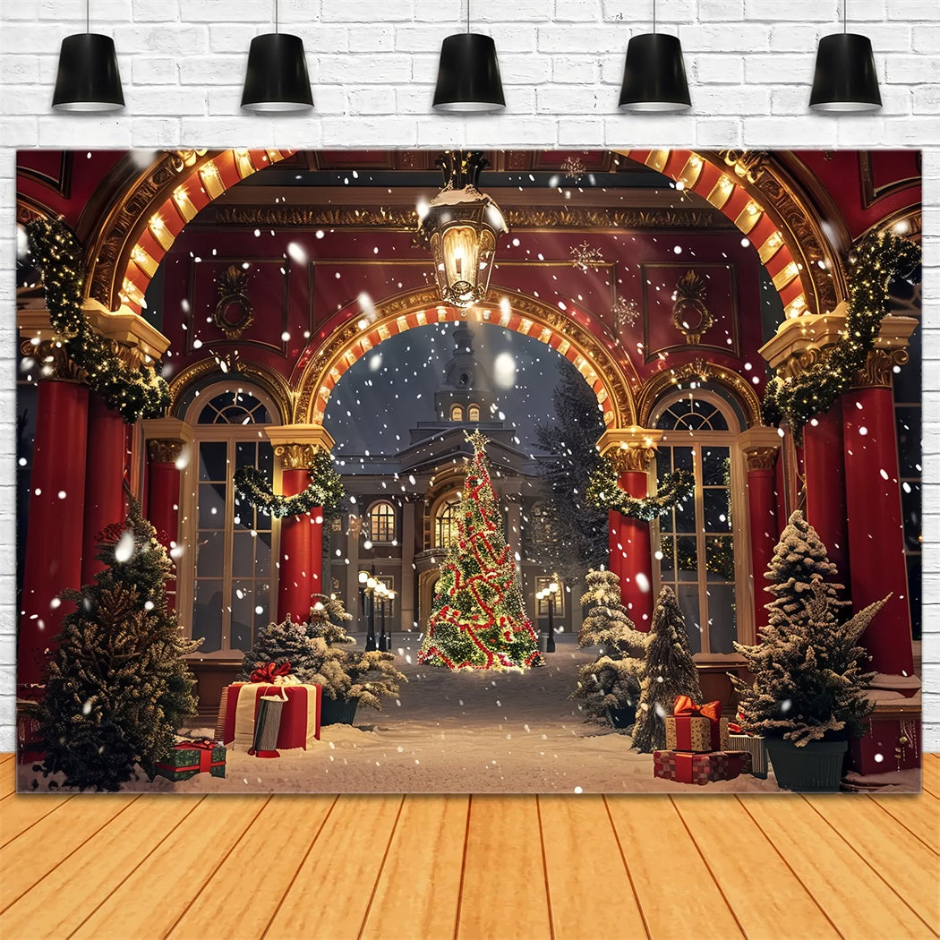 Toile de fond d'Arche Élégante et Chute de Neige de Noël BRP7-231