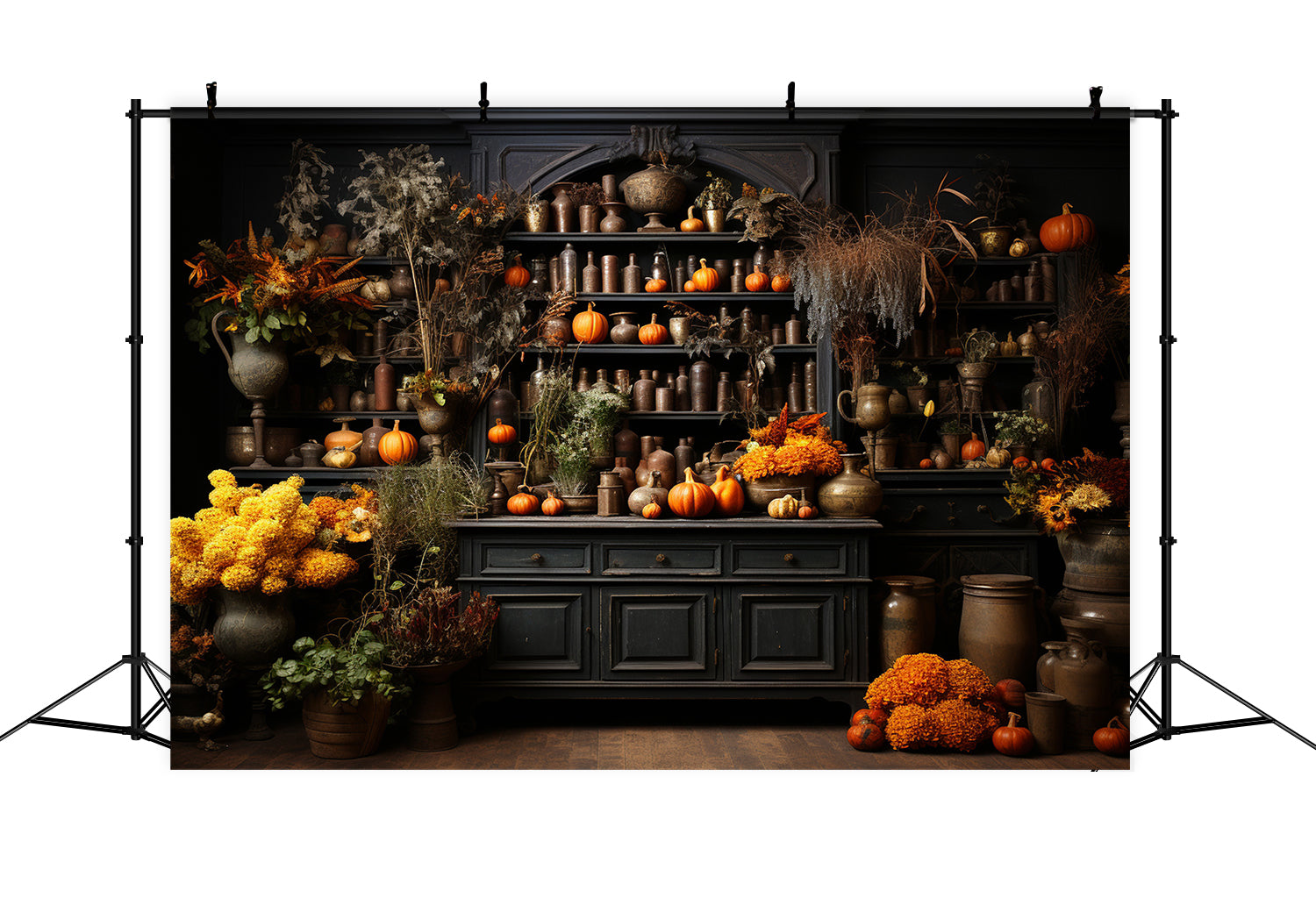 Toile de fond photographique de cuisine d'automne avec citrouilles BRP7-72