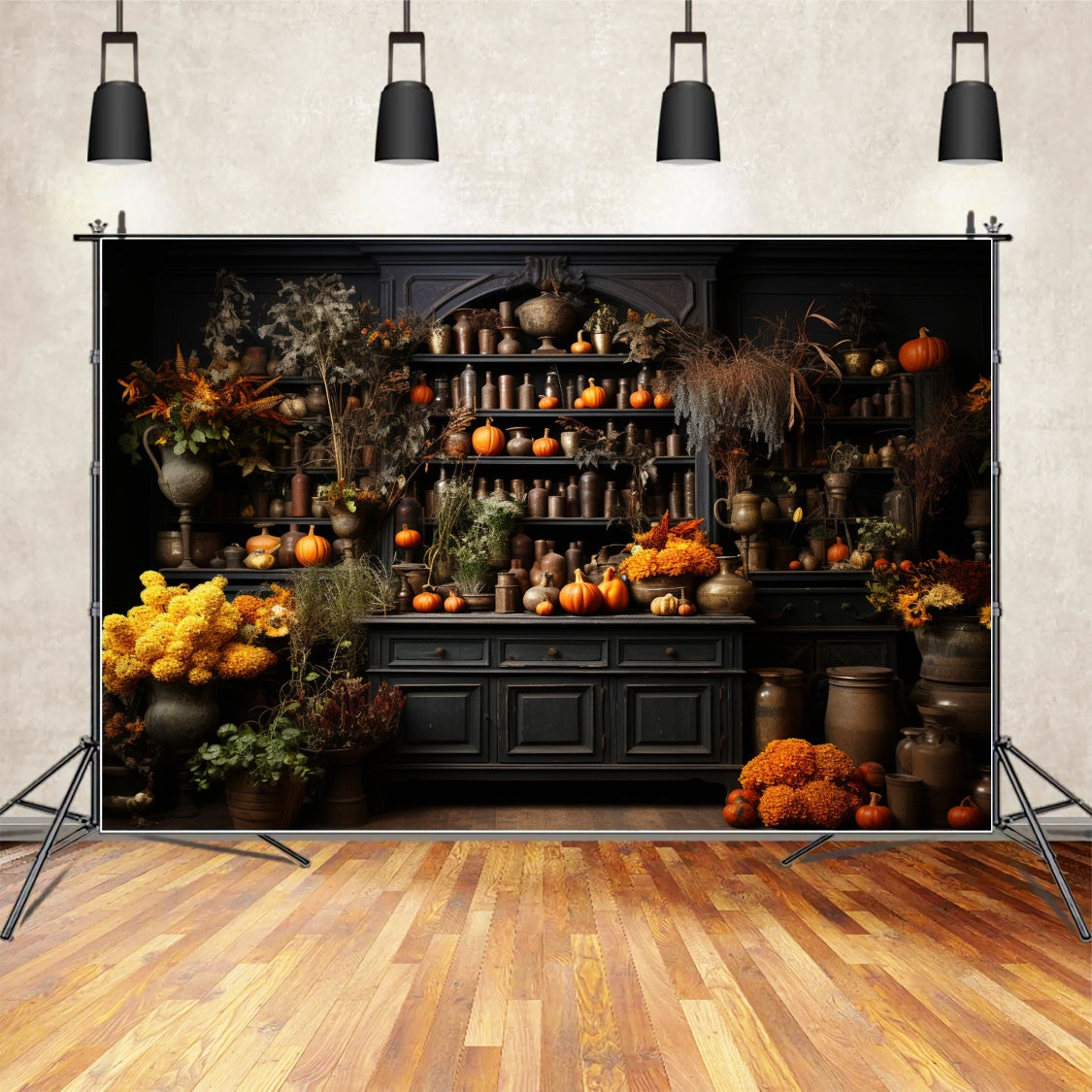 Toile de fond photographique de cuisine d'automne avec citrouilles BRP7-72