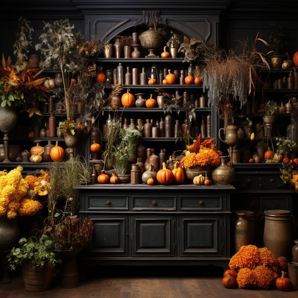 Toile de fond photographique de cuisine d'automne avec citrouilles BRP7-72