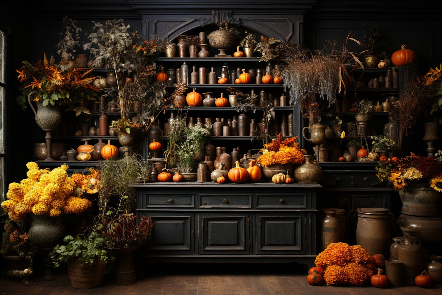 Toile de fond photographique de cuisine d'automne avec citrouilles BRP7-72