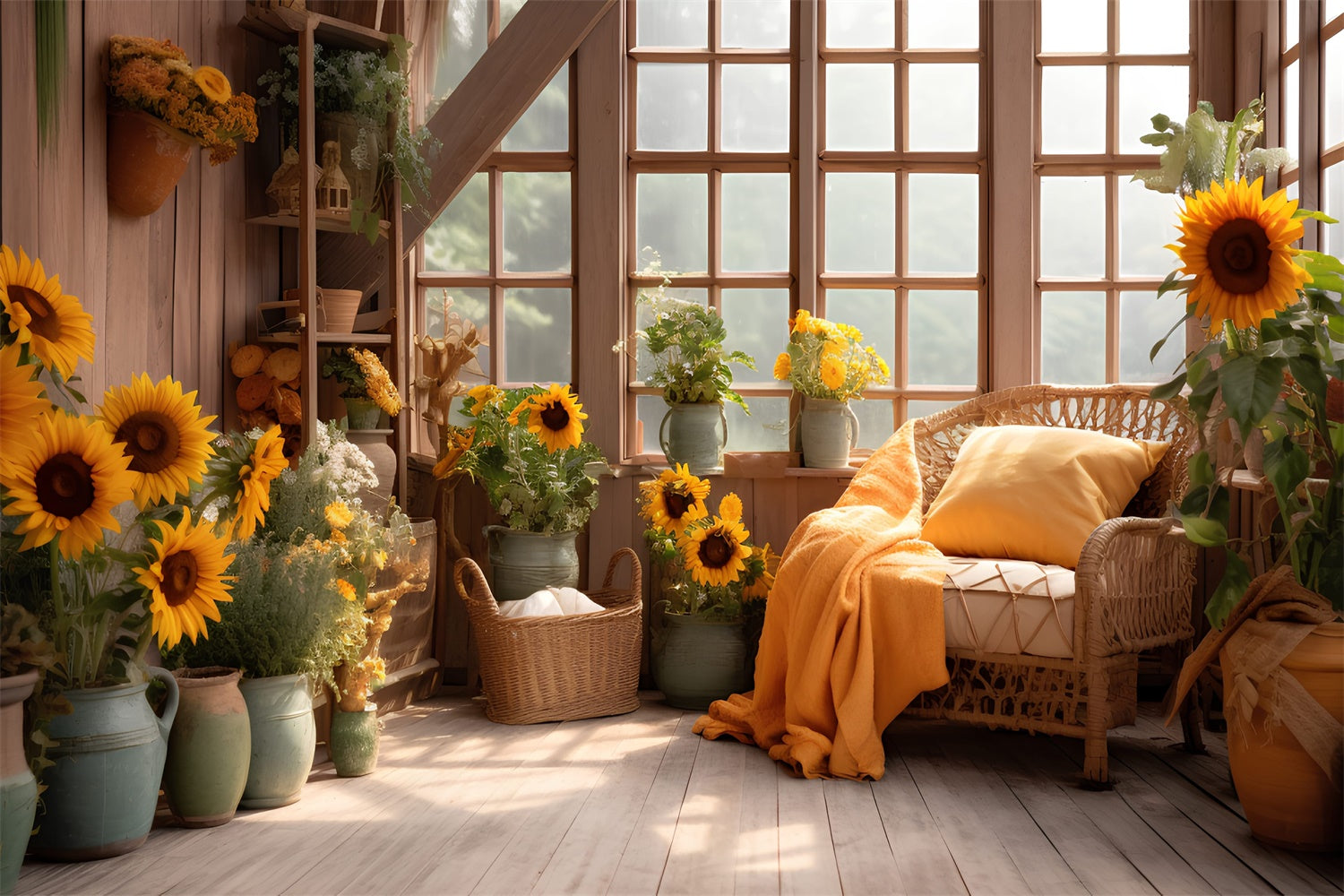 Toile de fond de salle avec tournesols d'automne pour la photographie BRP7-76