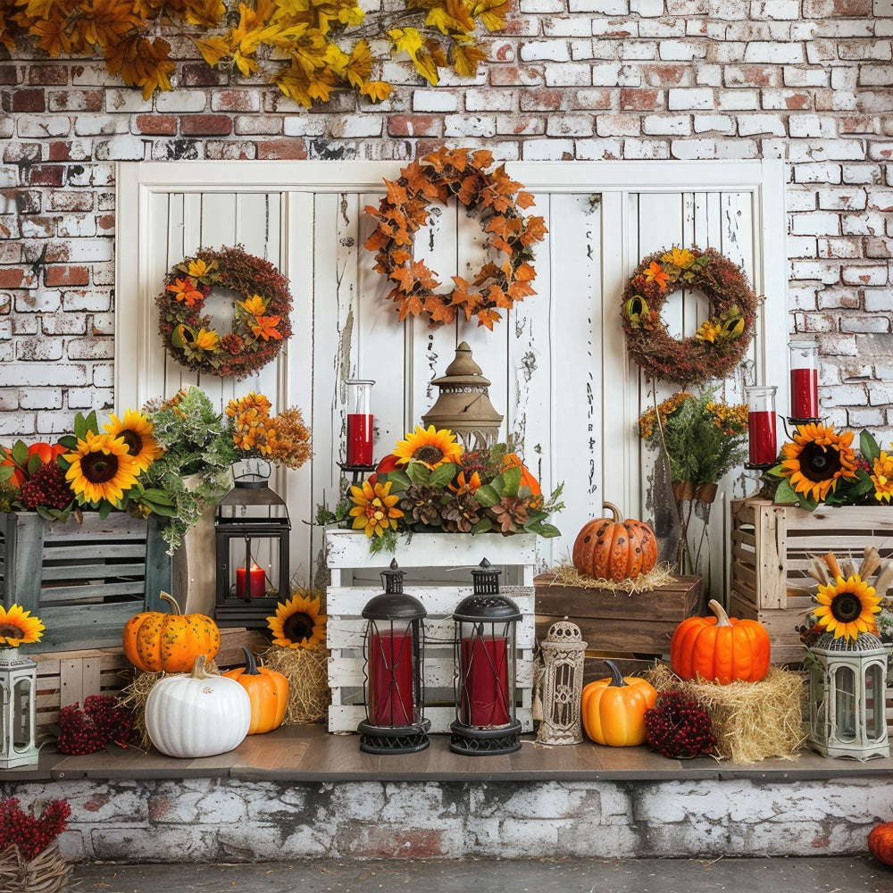 Toile de fond de porte blanche avec citrouilles d'automne BRP7-92
