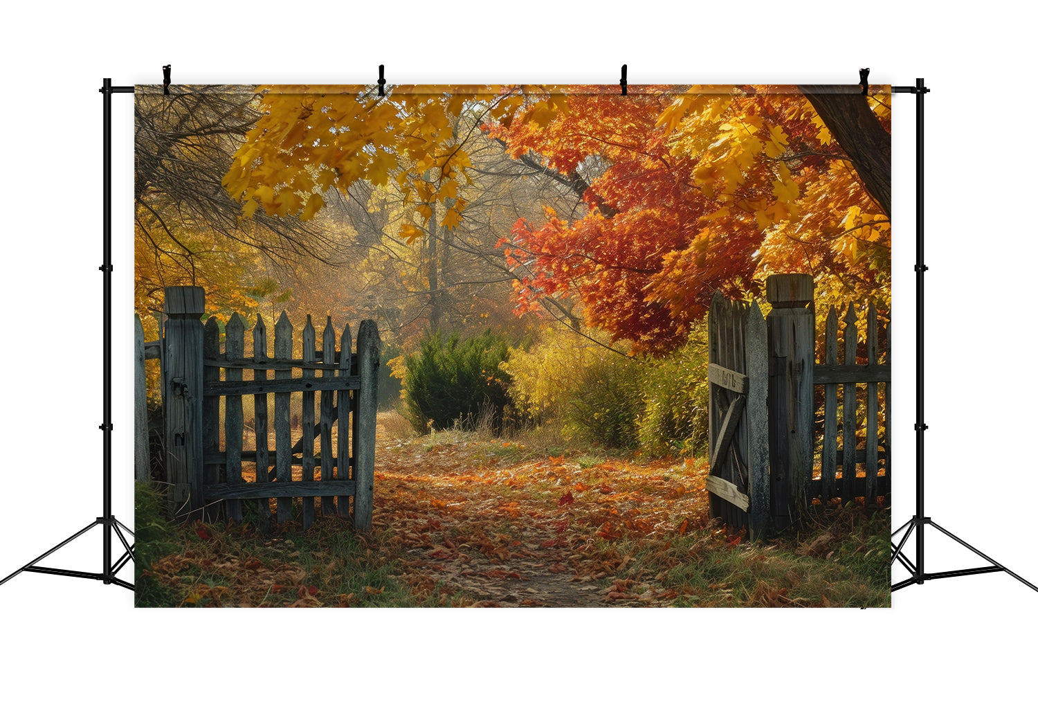 Toile de fond de clôture avec érable rouge en automne pour la photographie BRP7-95