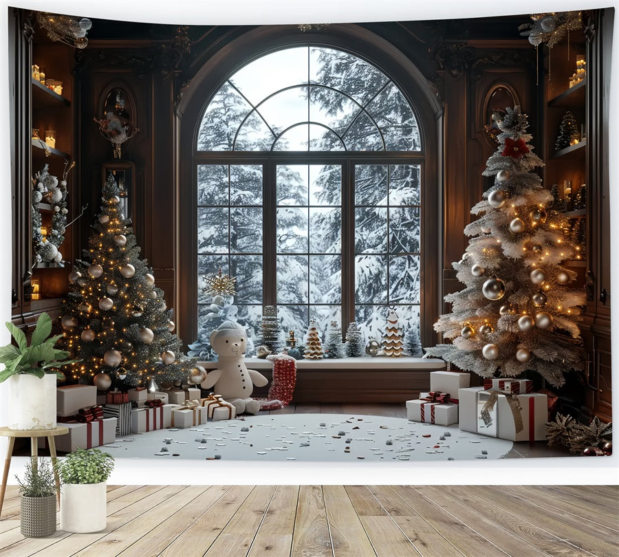 Toile de fond de Cabane Enneigée Confortable de Noël BRP8-10