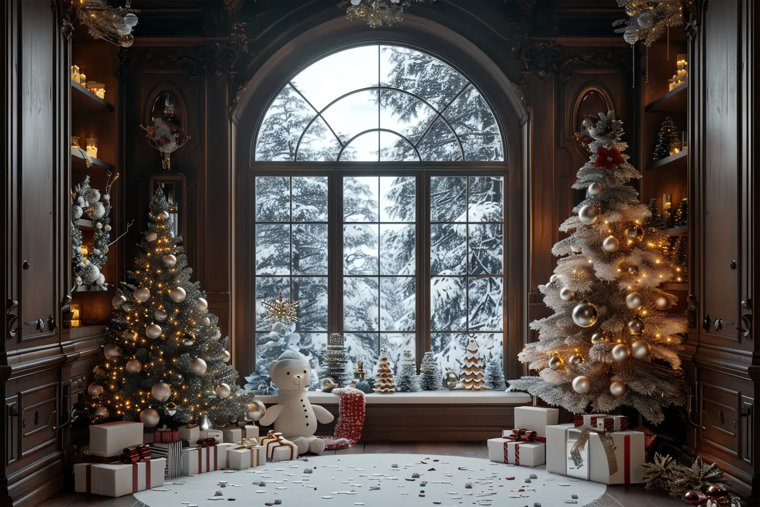 Toile de fond de Cabane Enneigée Confortable de Noël BRP8-10