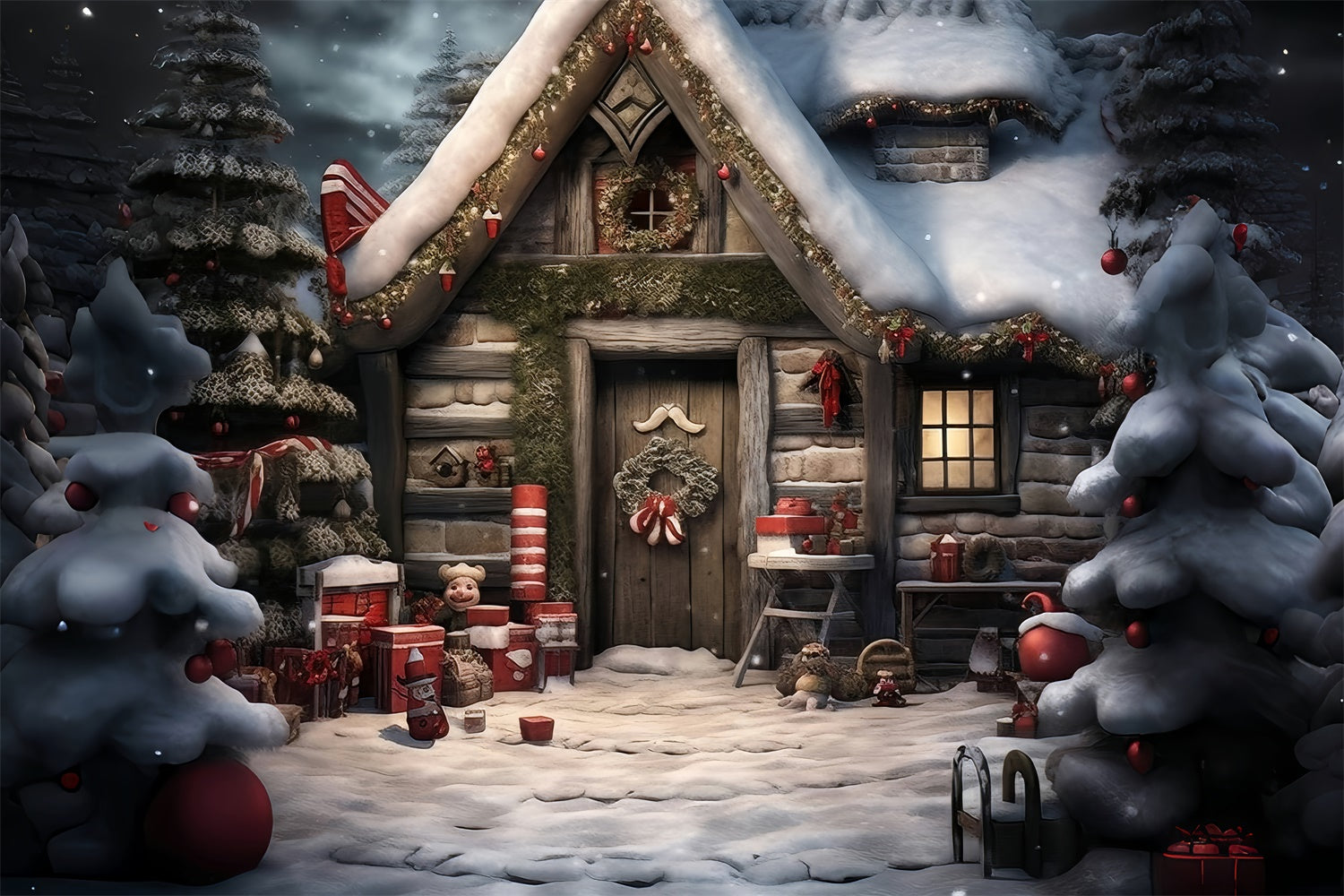 Toile de Fond Chalet dans la Forêt de Noël BRP8-102