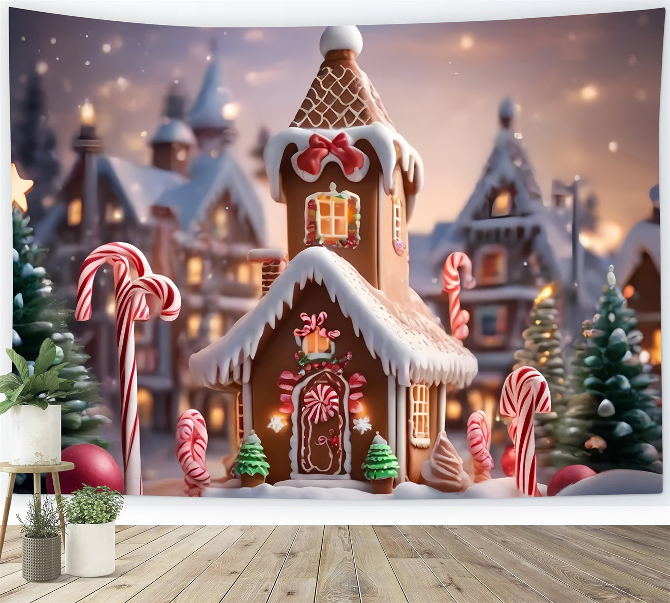 Toile de Fond Doux Chalet en Pain d'Épices de Noël BRP8-103