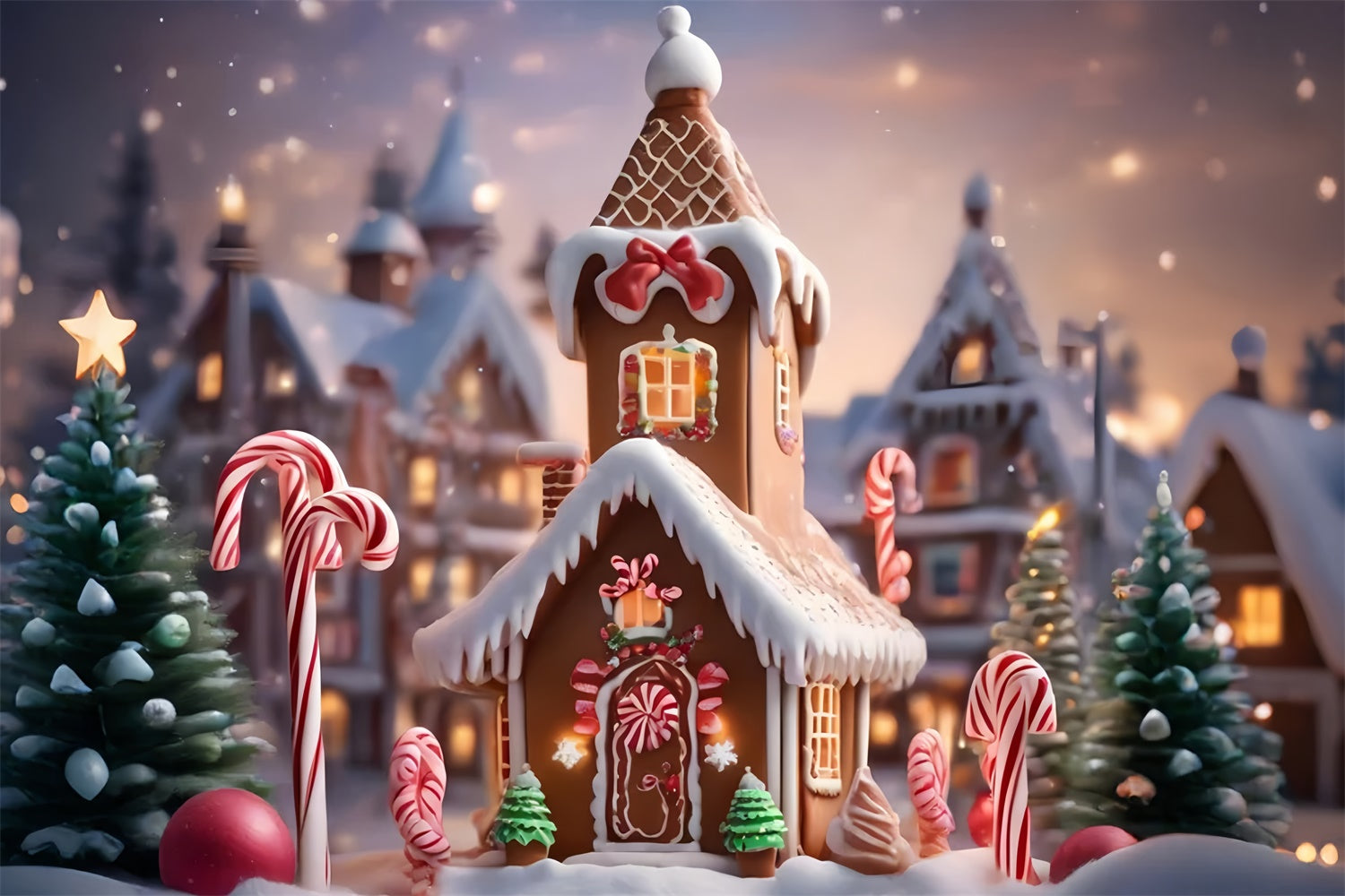 Toile de Fond Doux Chalet en Pain d'Épices de Noël BRP8-103