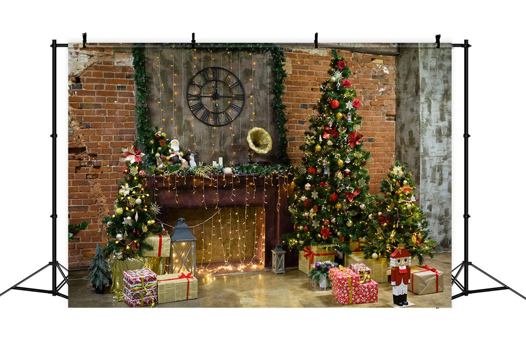 Toile de Fond Rustique de Cheminée avec Mur en Brique de Noël BRP8-109