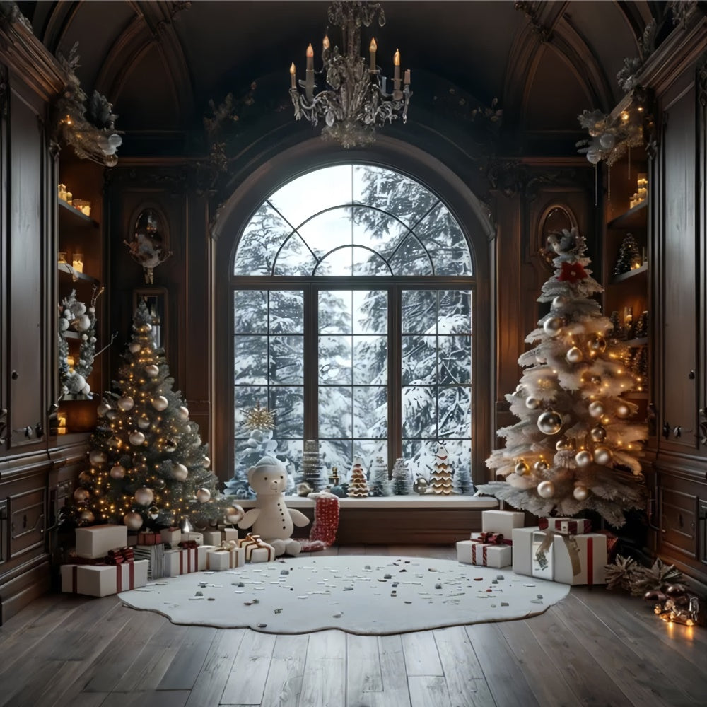 Toile de fond de Cabane Enneigée Confortable de Noël BRP8-10