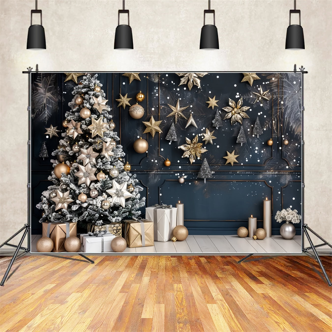 Toile de fond de Sapin de Noël avec Étoiles BRP8-11