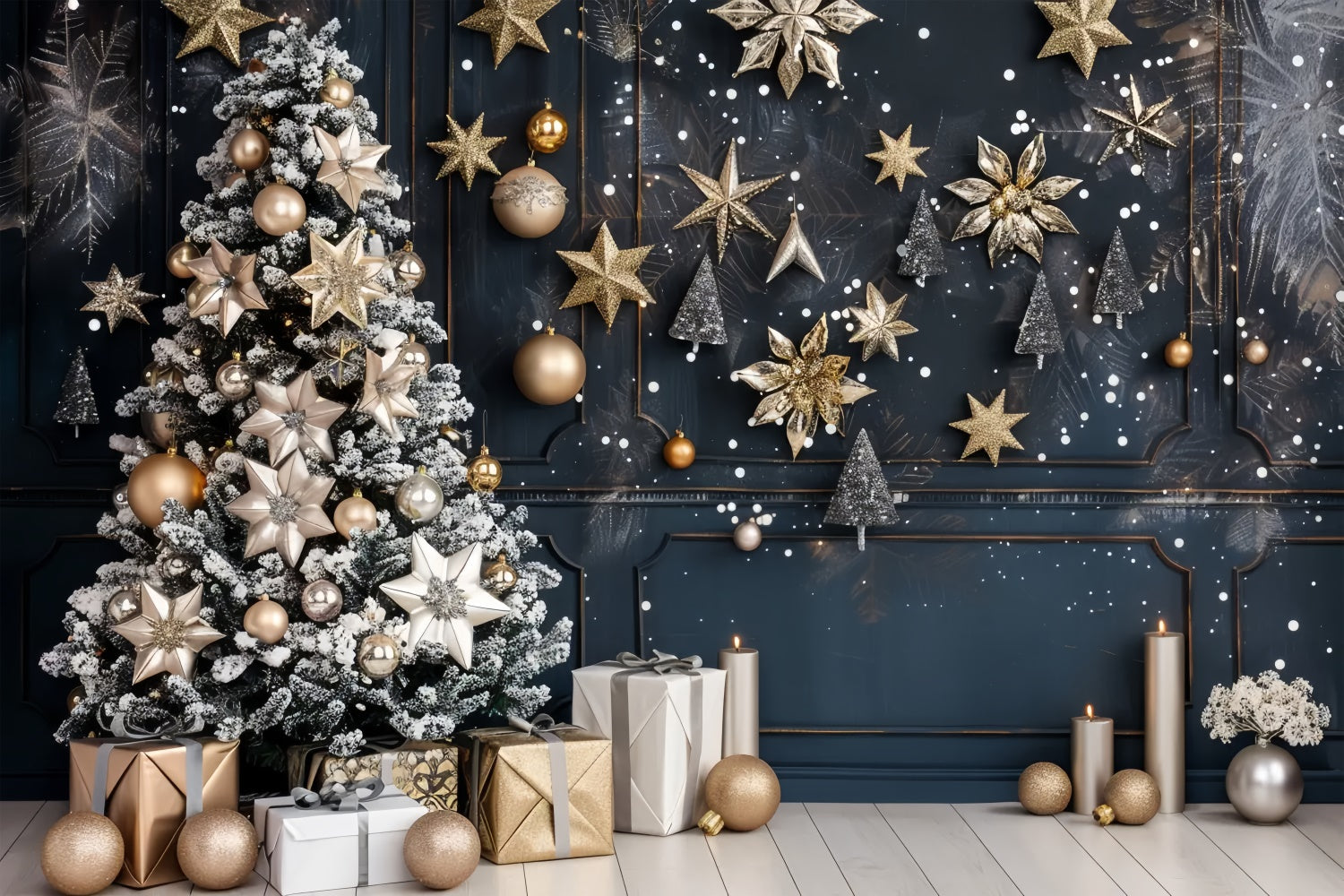 Toile de fond de Sapin de Noël avec Étoiles BRP8-11