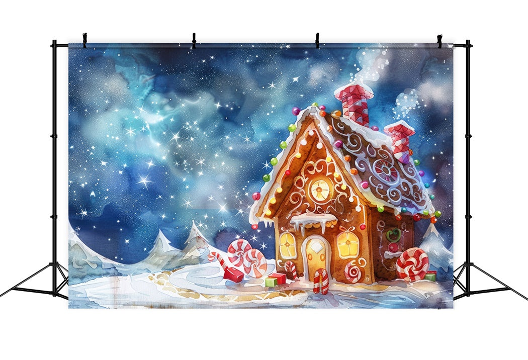 Toile de Fond Chalet en Pain d'Épices sous les Étoiles de Noël BRP8-110
