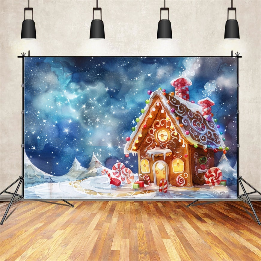 Toile de Fond Chalet en Pain d'Épices sous les Étoiles de Noël BRP8-110