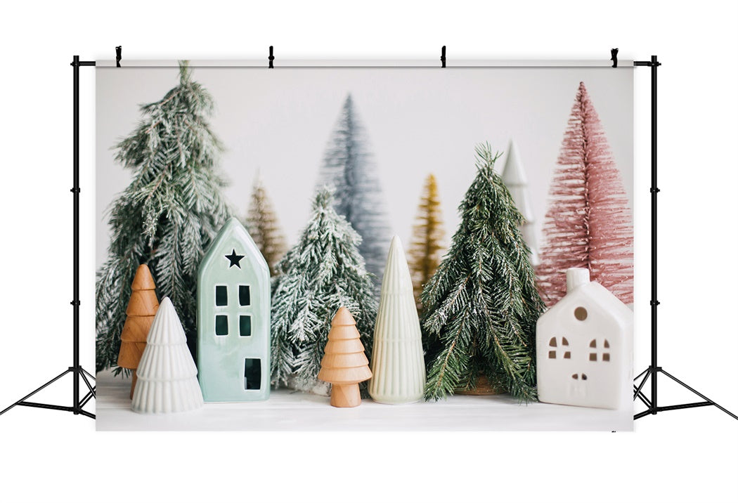 Toile de Fond Sapins et Maisons Minimalistes de Noël BRP8-111