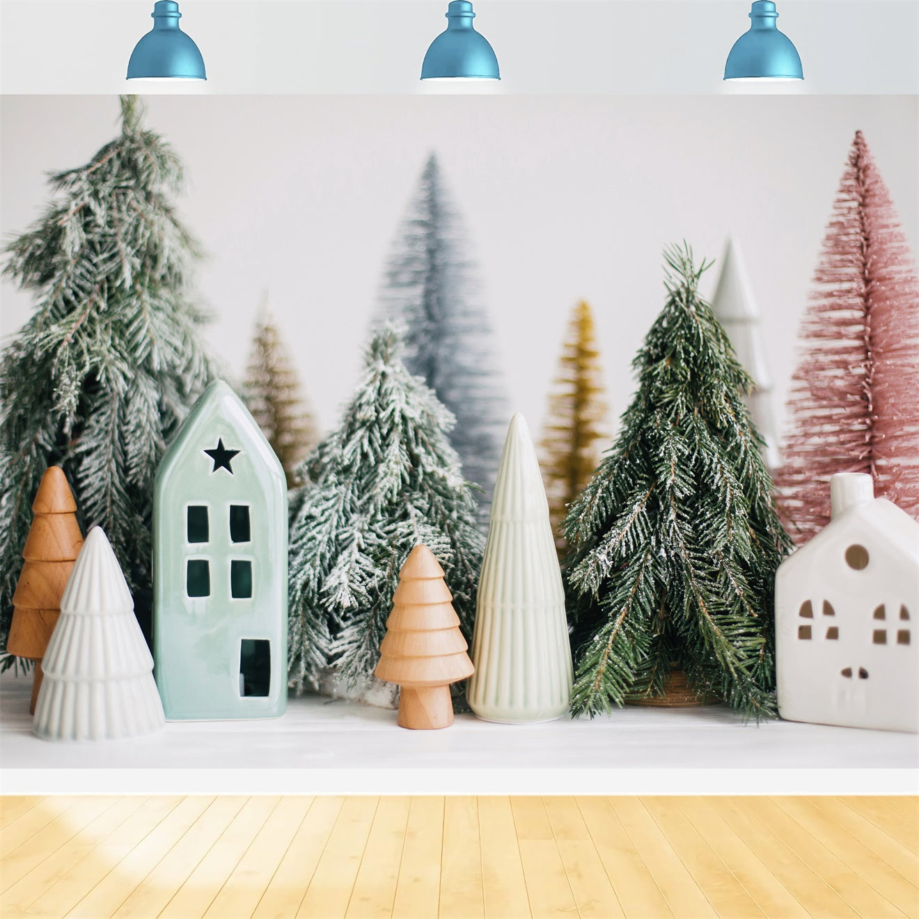 Toile de Fond Sapins et Maisons Minimalistes de Noël BRP8-111