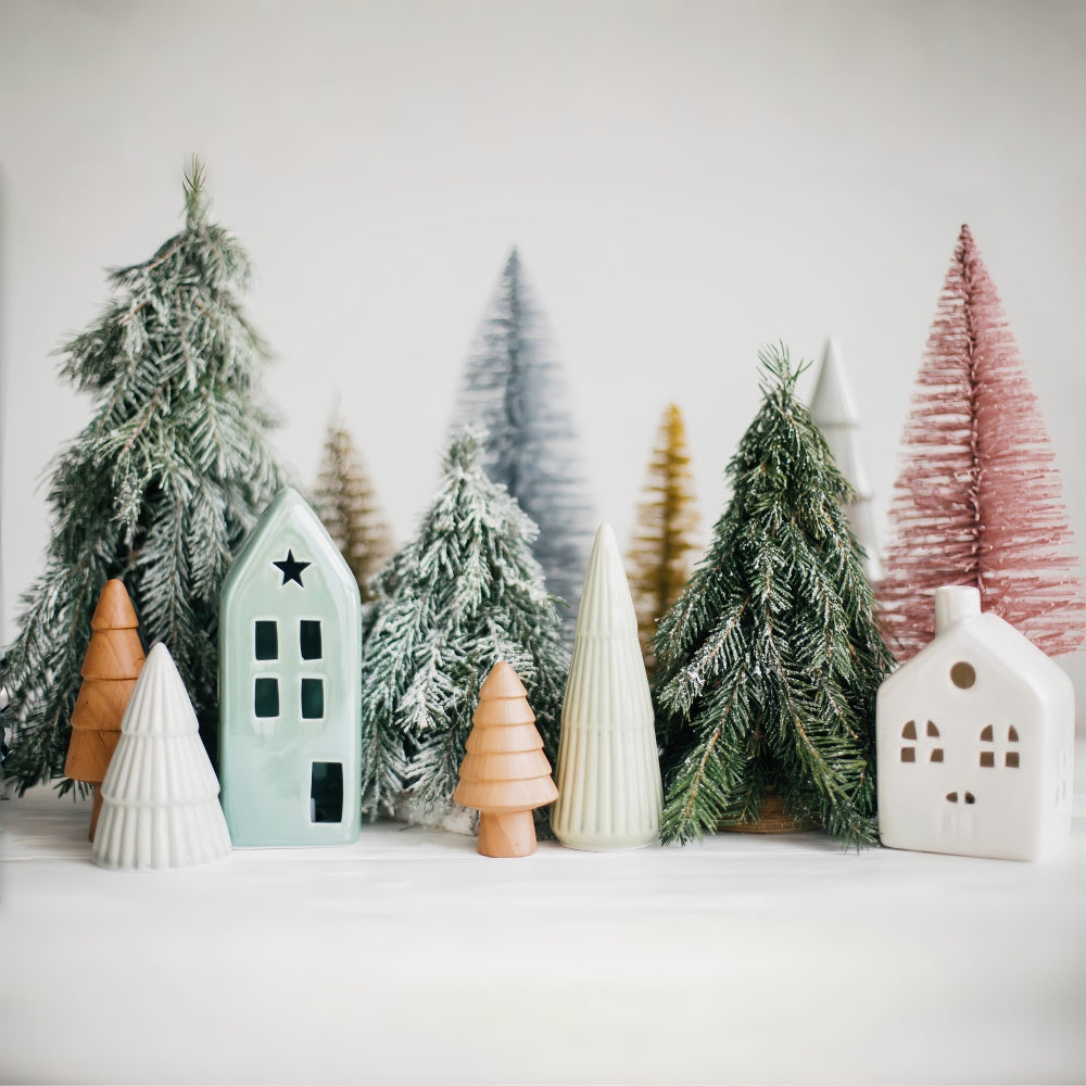 Toile de Fond Sapins et Maisons Minimalistes de Noël BRP8-111