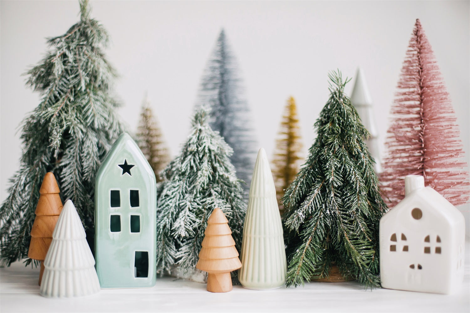 Toile de Fond Sapins et Maisons Minimalistes de Noël BRP8-111