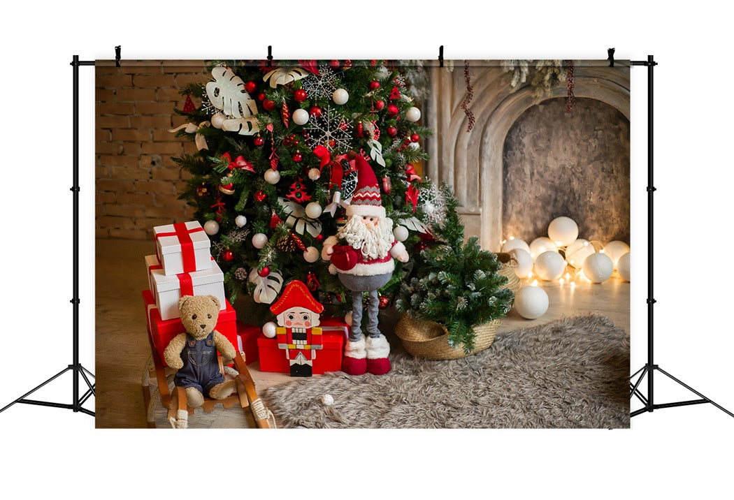Toile de Fond Arbre de Noël avec Père Noël et Casse-Noisette BRP8-112