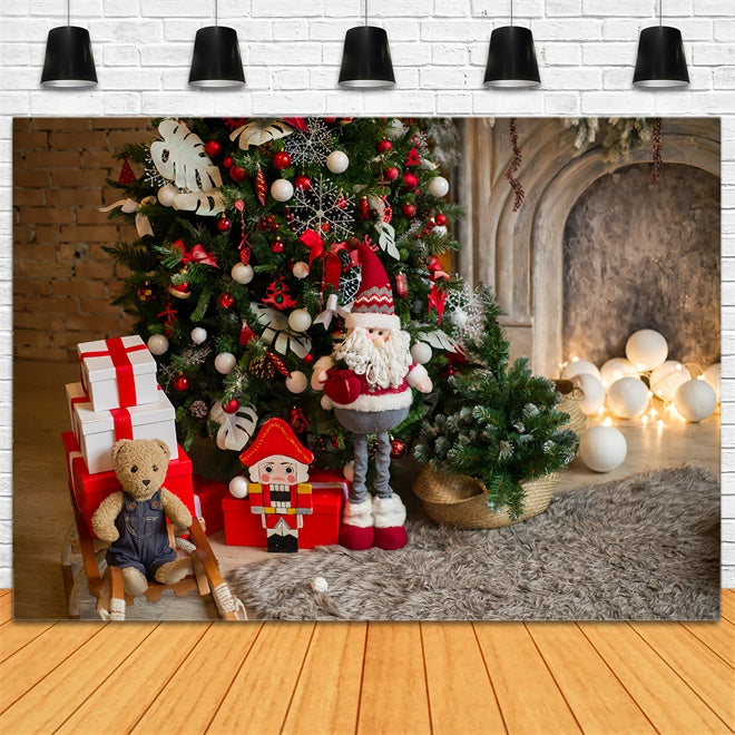 Toile de Fond Arbre de Noël avec Père Noël et Casse-Noisette BRP8-112