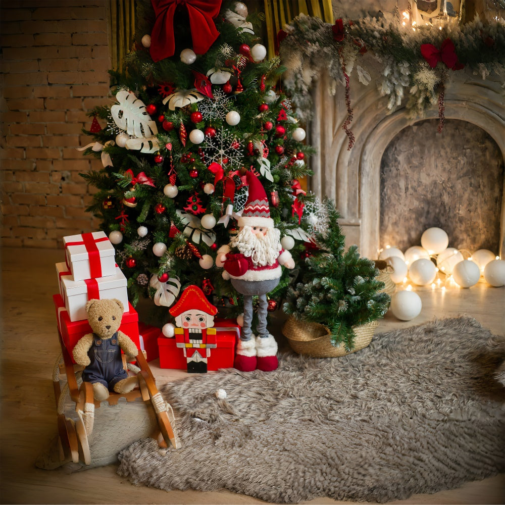 Toile de Fond Arbre de Noël avec Père Noël et Casse-Noisette BRP8-112