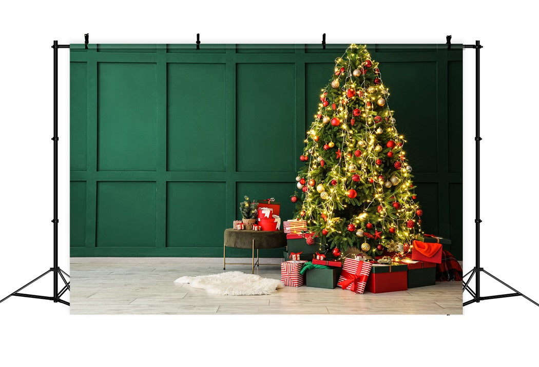 Toile de Fond Élégante de Mur Vert avec Arbre de Noël BRP8-114
