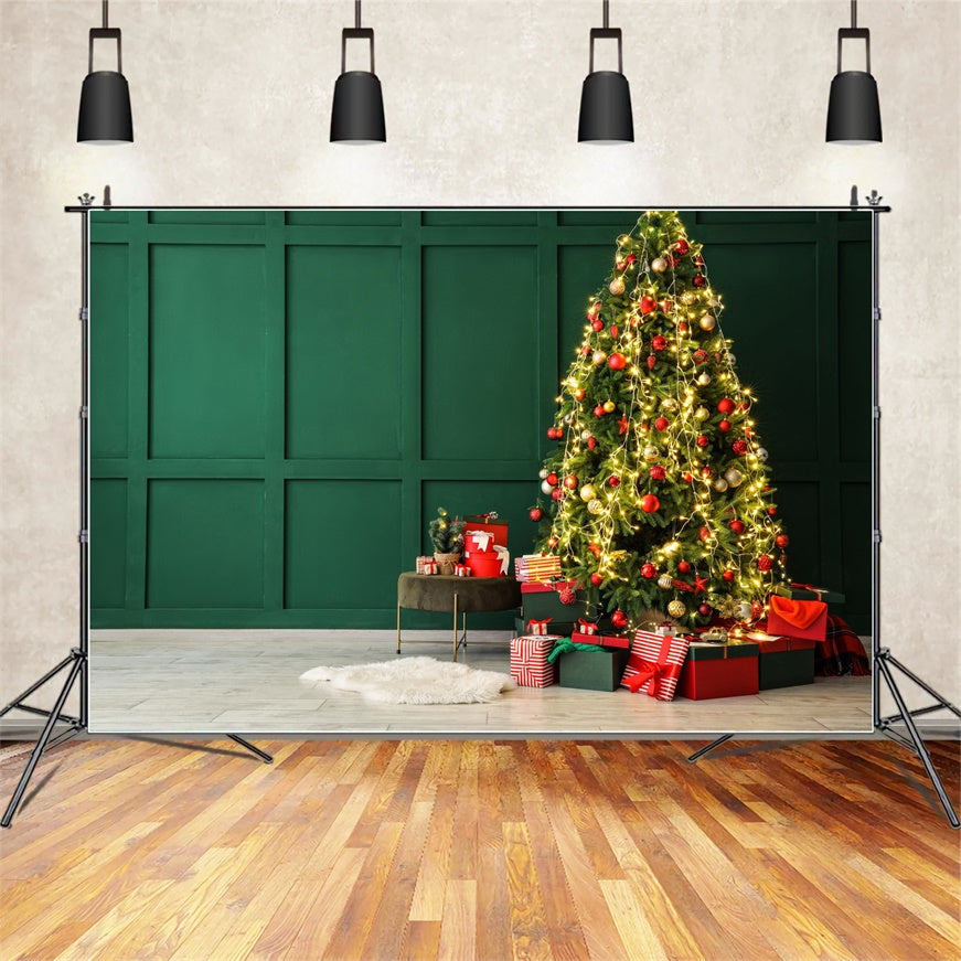 Toile de Fond Élégante de Mur Vert avec Arbre de Noël BRP8-114