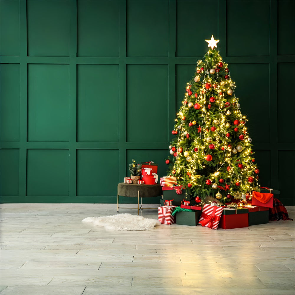 Toile de Fond Élégante de Mur Vert avec Arbre de Noël BRP8-114