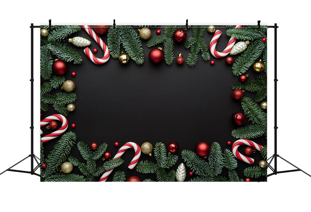 Toile de Fond Canne de Noël et Branches de Sapin BRP8-116