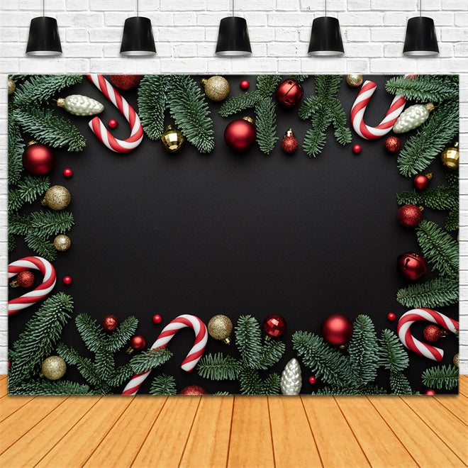 Toile de Fond Canne de Noël et Branches de Sapin BRP8-116