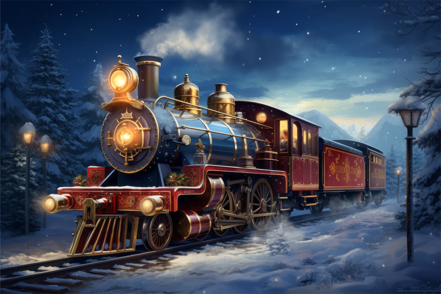 Toile de Fond Aventure en Train sous la Neige de Noël BRP8-119