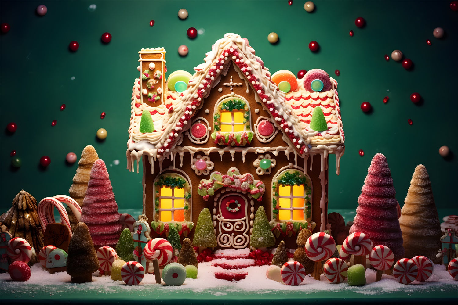 Toile de Fond Maison du Pays des Bonbons de Noël BRP8-125