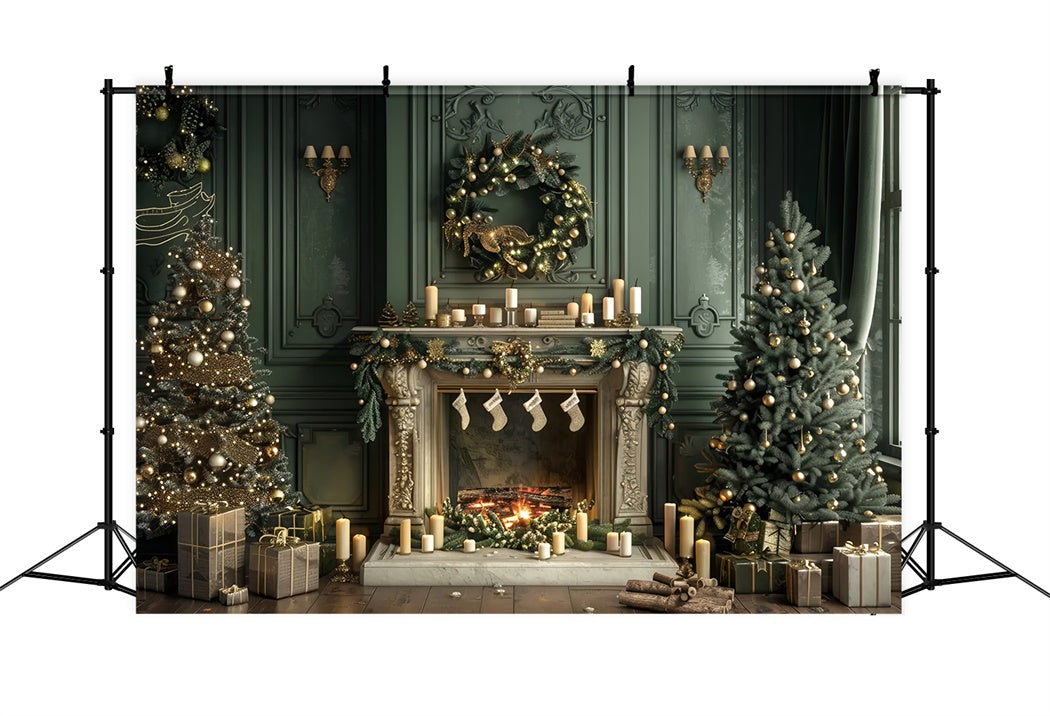 Toile de fond de Cheminée avec Chaussettes de Noël BRP8-13
