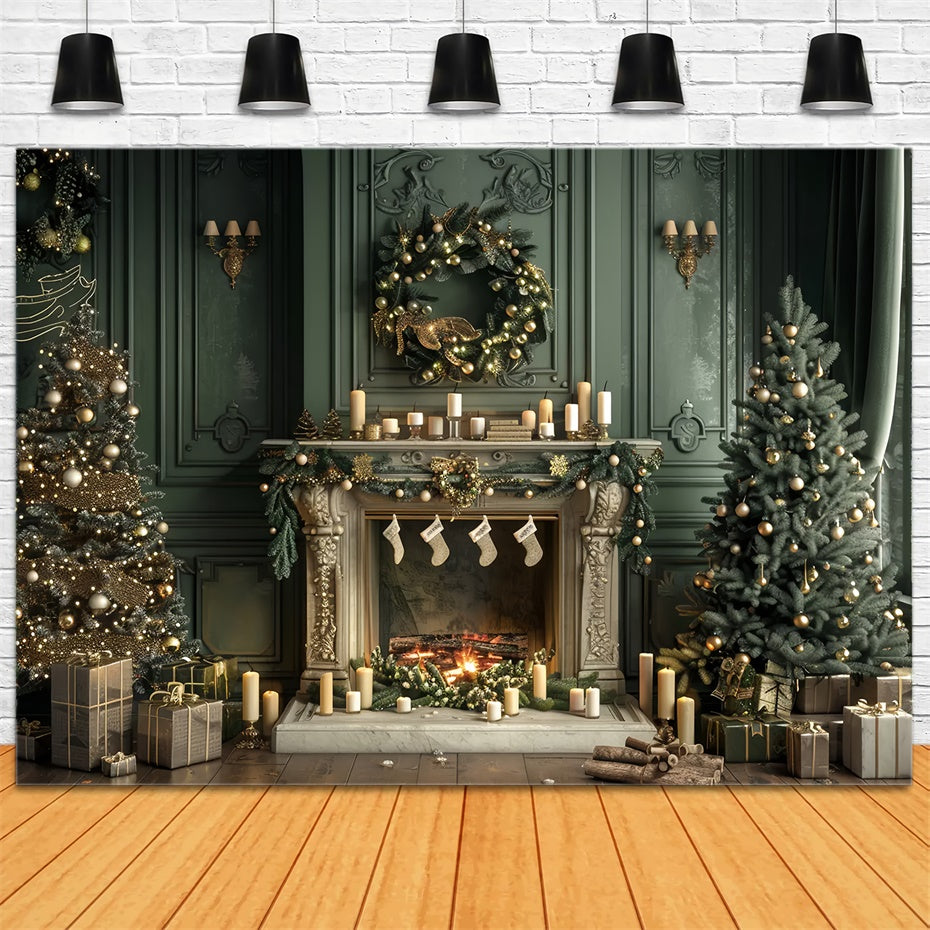 Toile de fond de Cheminée avec Chaussettes de Noël BRP8-13